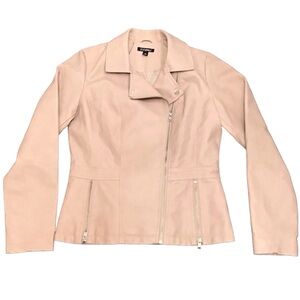 Roz & Ali Womens Faux Leather Moto Jacket Size M Asymmetrical Zip Pink Bomber